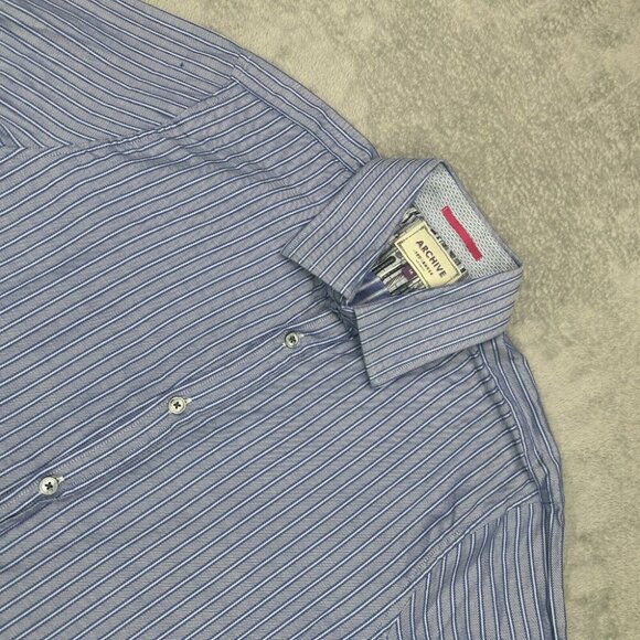 Ted Baker Archive Shirt Mens Size 16 Blue Striped Preppy Long Sleeve Herringbone - Picture 4 of 15